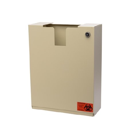 Post Medical Sharps Container Wall Mount Enclosure Almond, Steel, Non-sterile, Reusable, Key Lock