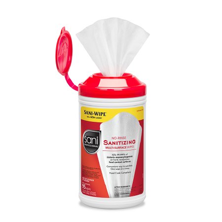 Professional Disposables Sani Professional® No-Rinse Sanitizing Multi-Surface Surface Cleaner / Sanitizer Premoistened Alcohol Based Wipe 95 Count Canister Disposable Alcohol Scent NonSterile - M-1064271-4036 - Each