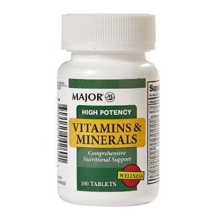 Major Pharmaceuticals Multivitamin Supplement Major® Vitamin A / Ascorbic Acid / Vitamin D3 / Vitamin E / Vitamin B 5000 IU - 60 mg - 400 IU - 30 IU - 20 mg Strength Tablet 100 Per Bottle