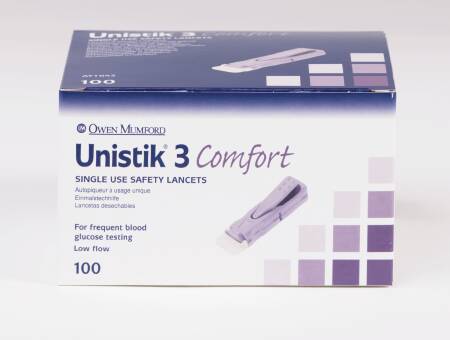 Owen Mumford Lancet Unistik® Safetly Lancet Low Flow Needle 1.8 mm Depth 28 Gauge Push Button Activated