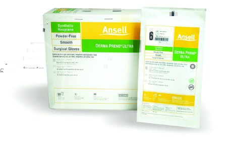 Ansell Surgical Glove Derma Prene® Ultra Size 7 Sterile Pair Polyisoprene Extended Cuff Length Smooth Green Chemo Tested - M-364345-2048 - Box of 50