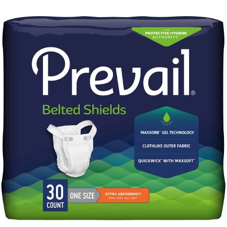 First Quality Unisex Adult Incontinence Belted Undergarment Prevail® Belted Shields Belted One Size Fits Most Disposable Light Absorbency - M-409934-1713 - Bag of 30