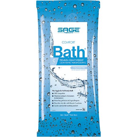 Sage Products Rinse-Free Bath Wipe Comfort Bath® Soft Pack Water / Glycerin / Aloe / Vitamin E Unscented 5 Count