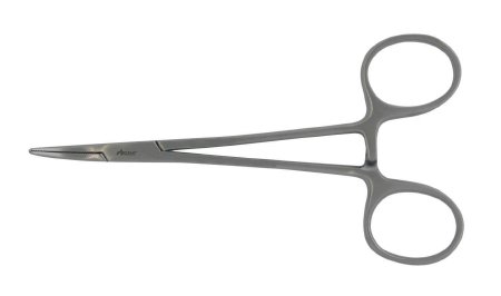 Hemostatic Forceps McKesson Argent™ Halsted-Mosquito 5 Inch Length Surgical Grade Stainless Steel NonSterile Ratchet Lock Finger Ring Handle Curved - M-487376-4405 - Each