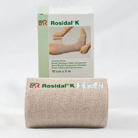 Compression Bandage Rosidal® K 2-9/25 Inch X 5-1/2 Yard High Compression Clip Detached Closure Tan NonSterile