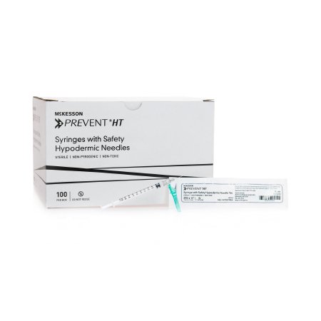 Tuberculin Syringe with Needle McKesson Prevent® HT 1 mL 27 Gauge 1/2 Inch Detachable Needle Hinged Safety Needle - M-772140-1212 - Box of 100