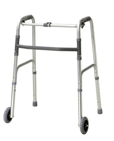 Fabrication Enterprises Dual Release Folding Walker Adjustable Height Aluminum Frame 350 lbs. Weight Capacity 32 to 39 Inch Height