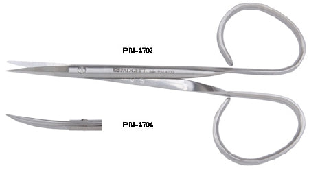 Iris Scissors Padgett® 4 Inch Length Surgical Grade Stainless Steel NonSterile Ribbon Style Finger Ring Handle Curved Blade Sharp Tip / Sharp Tip