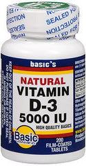 Basic Drug Vitamin Supplement Vitamin D3 5000 IU Strength Tablet 200 per Bottle