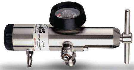 Allied Healthcare B & F Medical Oxygen Regulator Click Style with Gauge and 2 Check Valves 0 - 25 LPM Barb Outlet CGA-870