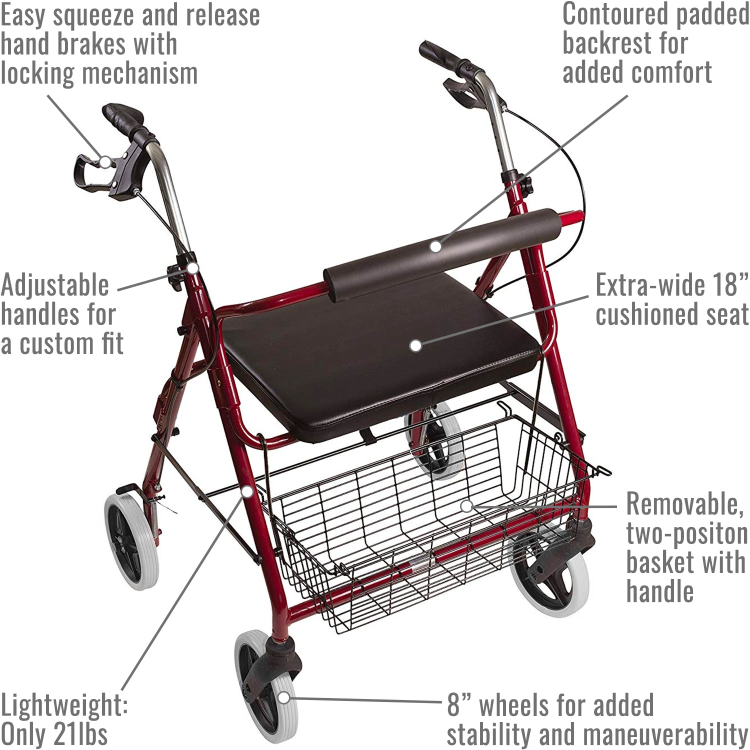 DMI Lightweight Extra-Wide Heavy-Duty Aluminum Rollator AM-501-1029-0700