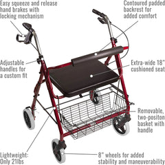 DMI Lightweight Extra-Wide Heavy-Duty Aluminum Rollator AM-501-1029-0700