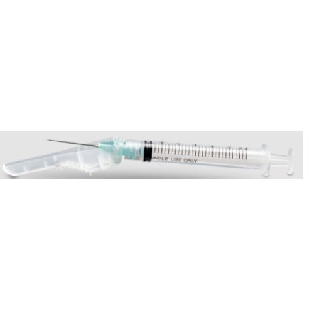 Syringe with Hypodermic Needle McKesson Prevent® 3 mL 25 Gauge 5/8 Inch Detachable Needle Hinged Safety Needle - M-1159369-2449 - Case of 400