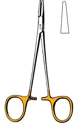 Needle Holder Sklar® TC Crile-Wood-DeBakey 6 Inch Length Blunt Straight Smooth Tips Dual Gold Finger Ring Handle Each MK-1009426