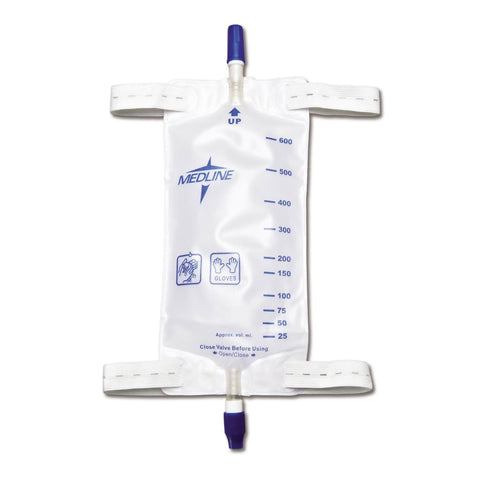 Urinary Leg Bag Medline® Anti-Reflux Valve Sterile 600 mL Vinyl W/TWIST VLV EX-TUBING18" MED 19OZ (48/CS) MK-1020808