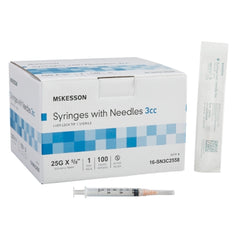 Standard Hypodermic Syringe with Needle McKesson 3 mL 5/8 Inch 25 Gauge NonSafety Thin Wall | M-1031813-1316 Each of 1