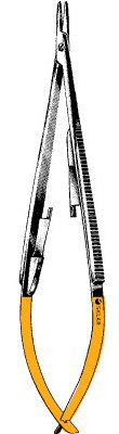 Needle Holder Sklar® TC Castroviejo 5-1/2 Inch Length Curved Cross Serrated Tips Thumb Handle Each MK-1044337