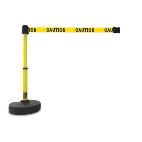 marketlab Stanchion Banner PLUS Barrier—Yellow, “Caution” 1 / each