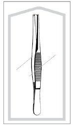 Tissue Forceps Econo Sterile™ 4-1/2 Inch Length Floor / Office Grade Pakistani Stainless Steel Sterile NonLocking Thumb Handle Straight 1 X 2 Teeth CASE OF 50 MK-1053101