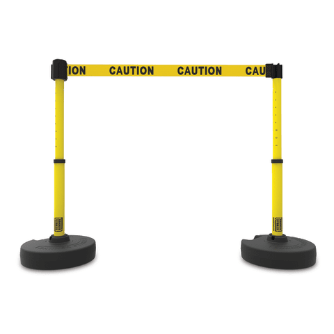 marketlab Stanchion BannerPLUS Barrier, 2 Pack—Yellow, “Caution” 2 / pk