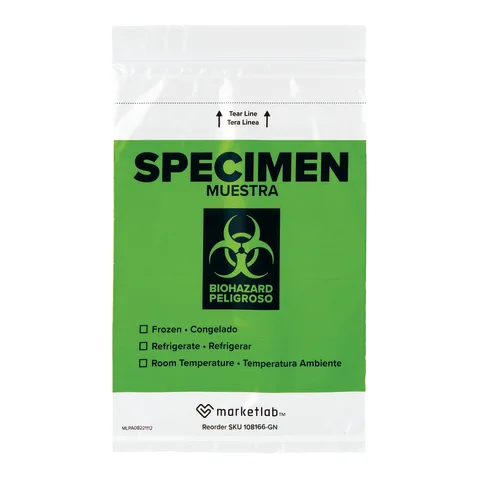 Marketlab Easy Open Block Color Specimen Bags, 6"W x 9"H • Green 100 / pk