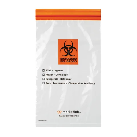 Marketlab Easy Open Colored Zip Closure Specimen Bags, Orange 100 / pk