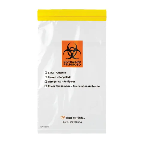 Marketlab Easy Open Colored Zip Closure Specimen Bags, Yellow  100 / pk