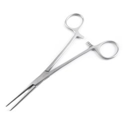 Hemostatic Forceps Econo Sterile™ Kelly-Rankin 6-1/4 Inch Length Floor / Office Grade Pakistani Stainless Steel Sterile Locking Finger Ring Handle Straight Serrated Tips CASE OF 25 MK-1084336
