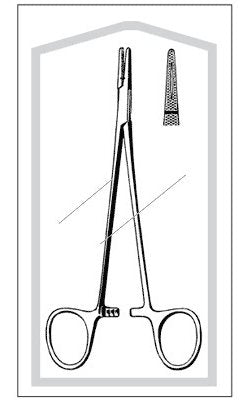 Needle Holder Merit™ Sterile Crile-Wood 6 Inch Length Straight Blunt Serrated Tips Finger Ring Handle Case of 25 MK-1084429
