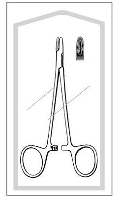 Needle Holder Merit™ Derf 4-3/4 Inch Length Straight Blunt Serrated Jaws Finger Ring Handle Case of 25 MK-1084465