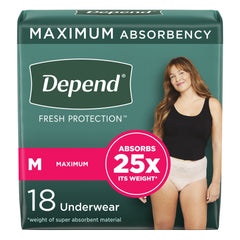Absorbent Underwear Depend® Fresh Protection Waistband Style Adult Medium Female Disposable Heavy Absorbency DEPEND MAX ABSRB WMN MED (18/PK 2PK/CS) MK-1090305