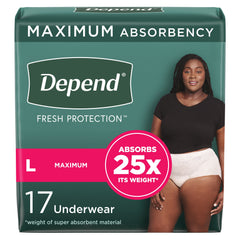 Absorbent Underwear Depend® Fresh Protection Waistband Style Adult Large Female Disposable Heavy Absorbency DEPEND MAX ABSRB WMN LG (17/PK 2PK/CS) MK-1090308