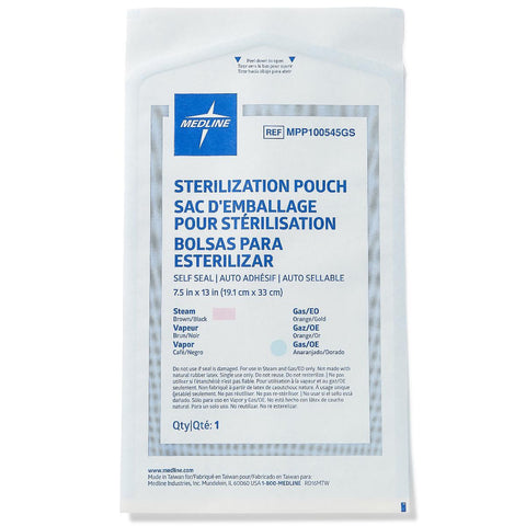 Sterilization Pouch Medline Ethylene Oxide (EO) Gas / Steam 7-1/2 X 13 Inch White / Blue Self Seal Paper / Film (200/BX 5BX/CS) MK-1112524