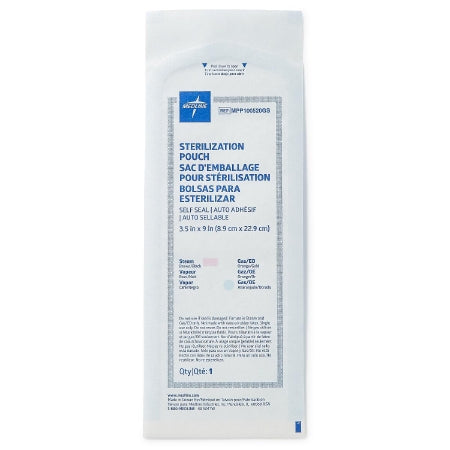 Sterilization Pouch Medline Ethylene Oxide (EO) Gas / Steam 3-1/2 X 9 Inch White / Blue Self Seal Paper / Film (200/BX 10BX/CS) MK-1112527