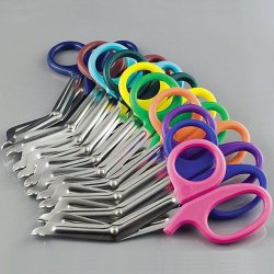 Utility Scissors Econo Sterile™ 7 Inch Length Floor / Office Grade Pakistani Stainless Steel NonSterile Purple Finger Ring Handle Angled Sharp Tip / Blunt Tip CASE OF 25 MK-1170404