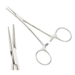 Mosquito Forceps Euro-Med® Halsted 5 Inch Length OR / Surgical Grade Stainless Steel NonSterile Locking Finger Ring Handle Straight Serrated Tips EACH MK-1191842