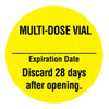 Pre-Printed Label UAL™ Anesthesia Label Yellow Paper Multi-Dose Vial Expiation Date Discard 28 Days after opening Black Syringe Label 1 Inch Diameter MK-1203358