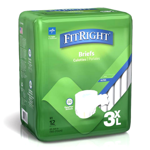 Incontinence Brief FitRight® Bariatric Adult 3X-Large Unisex Disposable Heavy Absorbency DISP3XLG 65-84" (12/BG 4BG/CS) MK-1210601