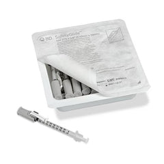 Safety Insulin Syringe with Needle SafetyGlide™ 1 mL 3/8 Inch 27 Gauge Sliding Safety Needle Regular Wall  27GX3/8" (25/BX 40BX/CS) MK-1218788