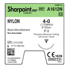 Nonabsorbable Suture with Needle Sharpoint® Polyamide P-3 3/8 Circle Precision Reverse Cutting Needle Size 4-0 Monofilament (12/BX) MK-1218796