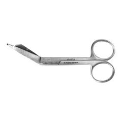 Bandage Scissors Miltex® Disposable Lister 4-1/2 Inch Length Floor / Office Grade Pakistani Stainless Steel Sterile Finger Ring Handle Angled Blunt Tip / Blunt Tip BOX OF 50 MK-1219121