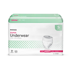 Absorbent Underwear McKesson Pull On with Tear Away Seams Adult Small Unisex Disposable Moderate Absorbency UNDERWEAR, SUPER SM 20-34 (22/BG 4BG/CS) MK-1222510