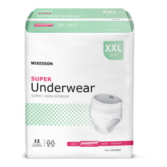 Absorbent Underwear McKesson Pull On with Tear Away Seams Adult 2X-Large Unisex Disposable Moderate Absorbency UNDERWEAR, SUPER 2XLG 68-80 (12/BG 4BG/CS) MK-1222511