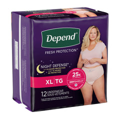 Absorbent Underwear Depend® Night Defense® Waistband Style Adult X-Large Female Disposable Heavy Absorbency DEPEND NIGHT DEFENSE BLUSH XLG (12/PK 4PK/CS) MK-1224720