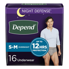 Absorbent Underwear Depend® Night Defense® Pull On with Tear Away Seams Adult Small / Medium Male Disposable Heavy Absorbency  DEPEND NIGHT DEFENSE ML GRY SM/MED (16/PK 4PK/CS) MK-1224721