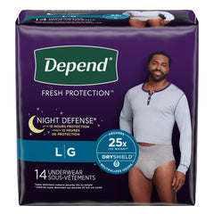 Absorbent Underwear Depend® Night Defense® Pull On with Tear Away Seams Adult Large Male Disposable Heavy Absorbency DEPEND NIGHT DEFENSE GRY LG (14/PK 4PK/CS) MK-1224722
