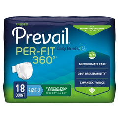 Incontinence Brief Prevail® Per-Fit 360°™ Adult Size 2 Unisex Disposable Heavy Absorbency PER-FIT MAX+ ABSRB SZ2 45"-62" (18/PK 4PK/CS) MK-1227003