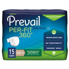 Incontinence Brief Prevail® Per-Fit 360°™ Adult Size 3 Unisex Disposable Heavy Absorbency  PER-FIT MAX+ ABSRB SZ3 58"-70" (15/PK 4PK/CS) MK-1227004