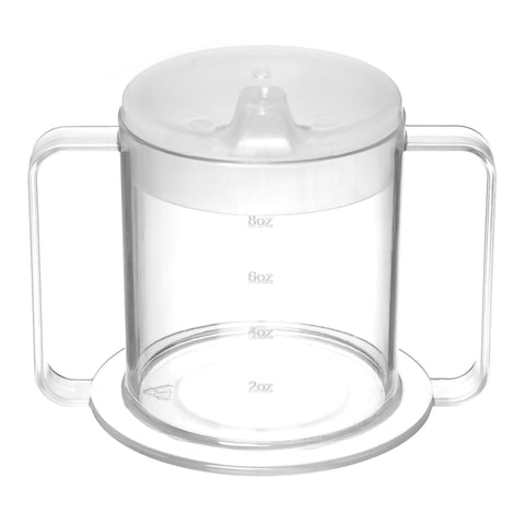 10 oz. Polycarbonate Drinking Mug Clear Reusable  TWO-HNDL INDEPENDENCE W/SPOUTED/ANTI-SPLASH LID CLR MK-1228532