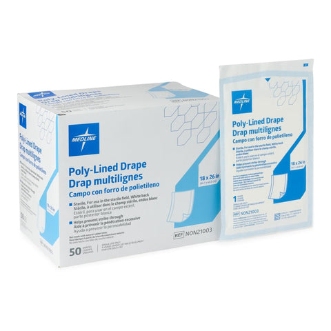 General Purpose Drape Medline Poly Lined Towel Drape 18 W X 26 L Inch Sterile STR FIELD T/P/T 18"X26"(50/BX 6BX/CS) MK-1228944